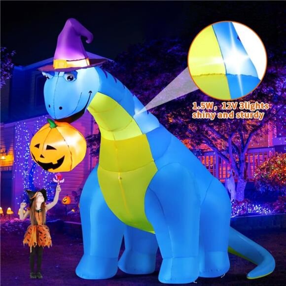 Halloween Inflatables Outdoor Decorations 10 FT Tall Dinosaurs Eating - Picture 4 of 7